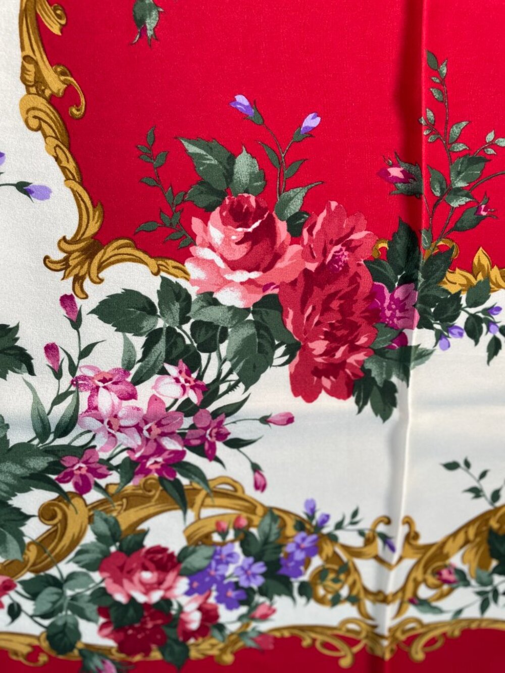Yves Saint Laurent Silk Scarf Red Floral Baroque Frame Square Vintage YSL - Picture 5 of 15